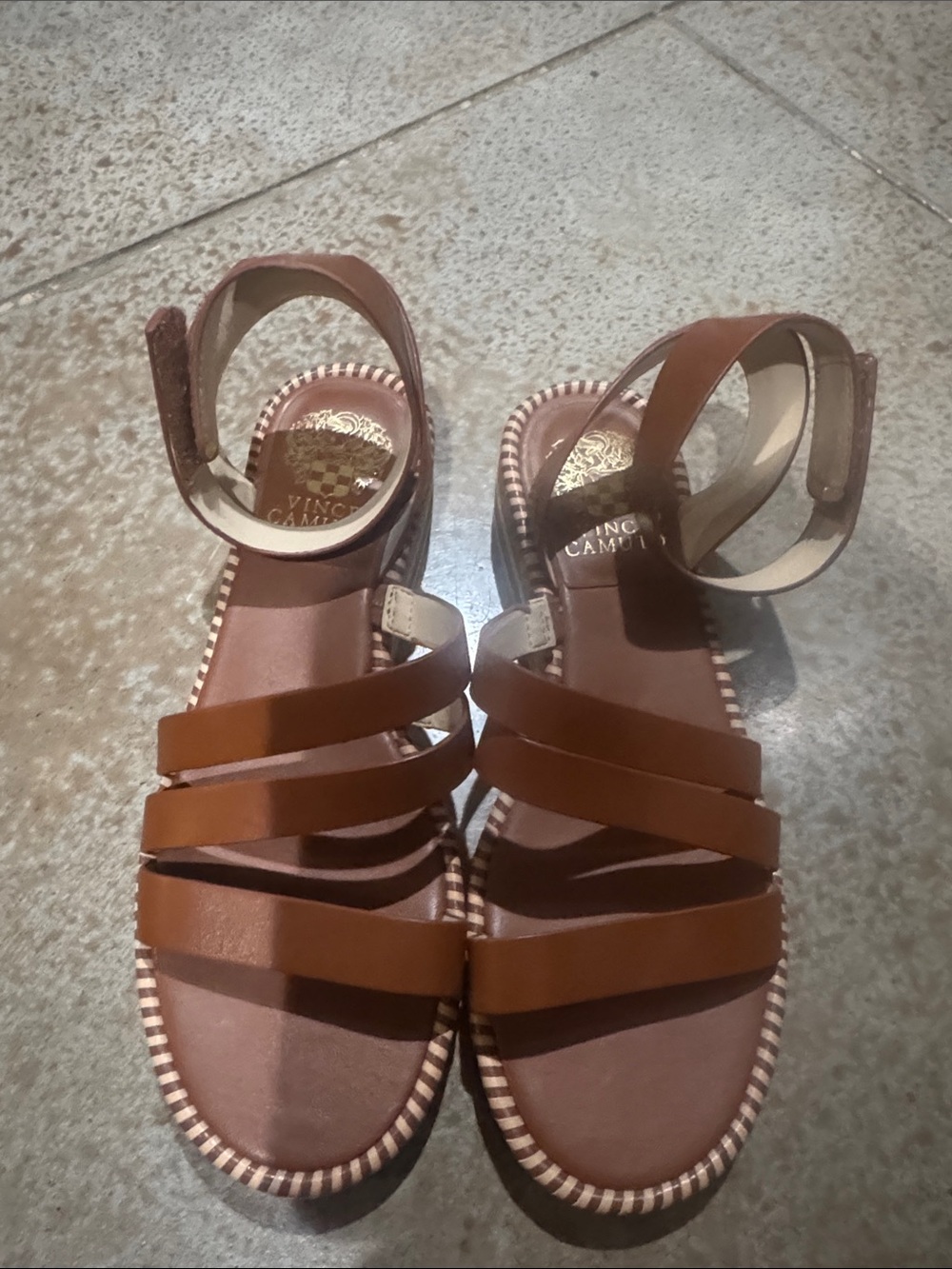 Vince Camuto Tan Brown Strappy Ankle-Wrap Sandals